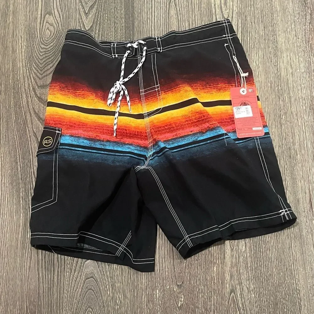 NWT RS Ocean Outfitters Shorts Board Tropical Sunset Black Orange Size Small